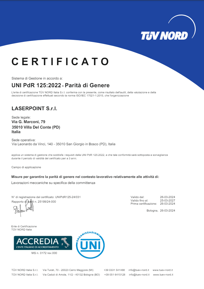 Certificato UNI PdR 125